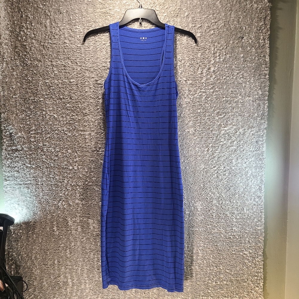 Three Dots Womens Pullover Women's Sleeveless Blue Mide Dress Striped Viscose